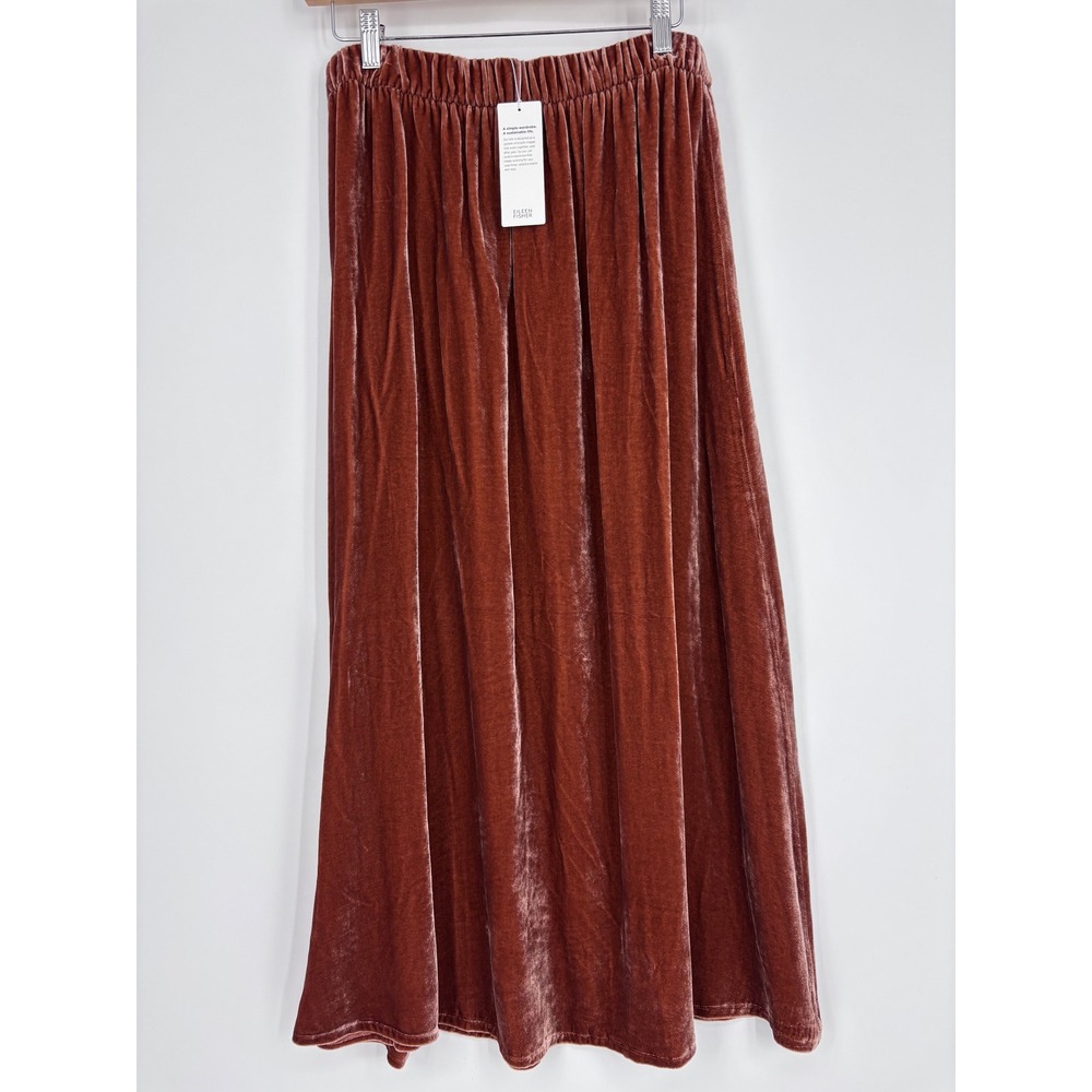 Eileen Fisher Velvet A-Line Skirt Womens S Spice Silk Blend Midi Maxi NEW